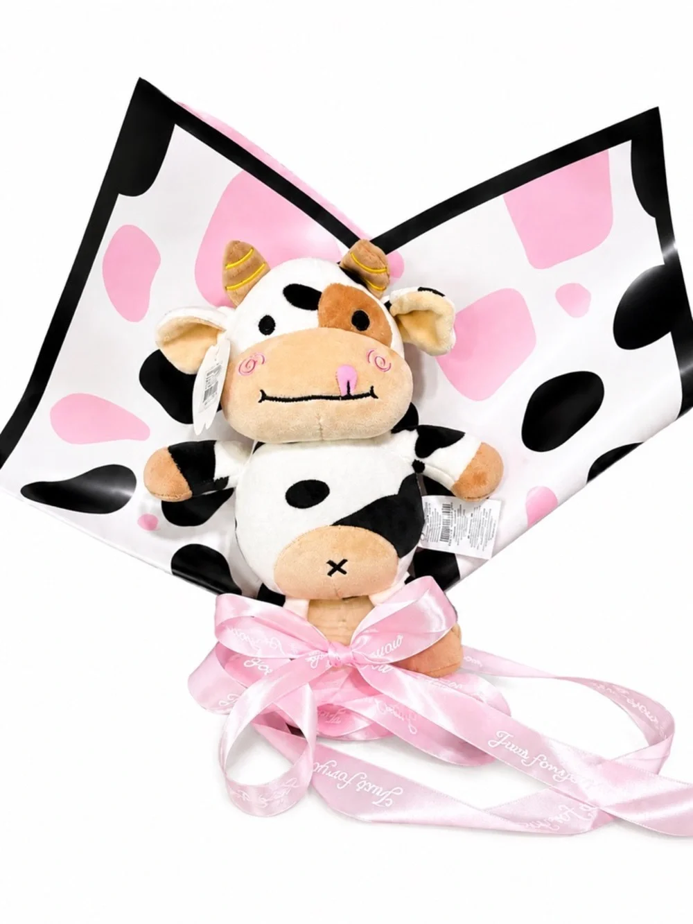 Cow Bouquet DIY Kit 10 Wrapping Sheets + Plush Cow + 4 Yards Ribbon